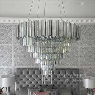 Żyrandol glamour ROYAL wiszący, ekskluzywna lampa kryształowa, okrągła, srebrny