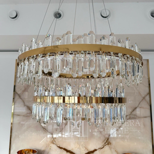 Crystal chandelier, glamor, gold, designer, exclusive in a modern style, round two-story pendant lamp BULGARI XL 