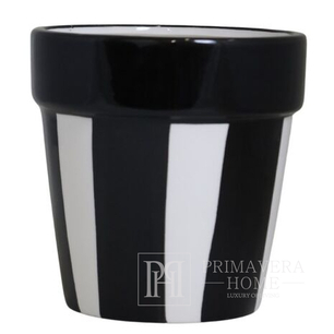 Black ceramic flowerpot with white stripes, decoration, 13 cm 