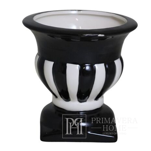 Black ceramic flowerpot with white stripes, decoration, 16,5 cm 