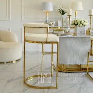 Glamor bar stool, gold, boucle, modern upholstered for dining room, bar, MARCO island 
