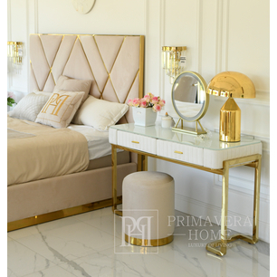 Glamour-Konsole, Schminktisch für das Schlafzimmer, für das Ankleidezimmer, modern, beige, mit Schublade, mit goldenem Spiegel AMORE 