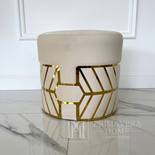 Round beige gold pouffe with FLOWER patterns 