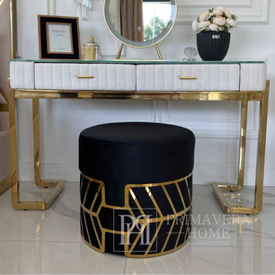 Round black and gold pouffe with FLOWER patterns 