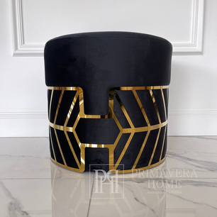 Round black and gold pouffe with FLOWER patterns 