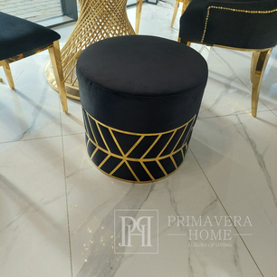 Round black and gold pouffe with FLOWER patterns