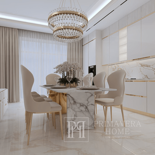 MILANO glamorous table, exclusive for the dining room, modern, white marble top, golden marble legs 