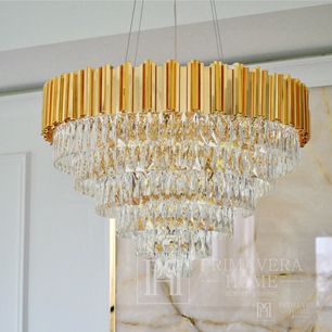 Glamor hanging chandelier, exclusive crystal lamp, round, gold ROYAL