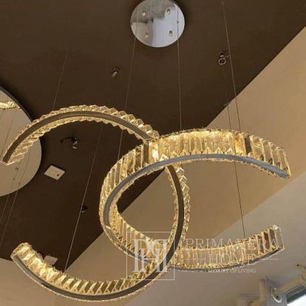 COMO crystal chandelier, rings, silver, modern glamor hanging lamp for the living room, adjustable 