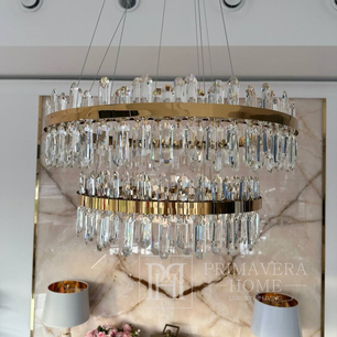 Krištolo sietynas, spalvingas, auksinis, dizaineris, išskirtinis modernaus stiliaus, apvalus dviejų aukštų pakabinamas šviestuvas BULGARI XL 