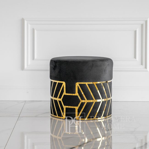 Round black and gold pouffe with DIAMOND patterns 