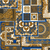 Luxuriöse Versace Découpage Tapete mit blauen und goldenen Quadraten 