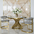 Designtisch ANTONIO 130 cm Rundstahl für das Esszimmer mit weißer, schwarzer Marmorplatte, modernes Glamour-Gold 