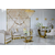 Glamūrinis svetainės kavos staliukas su balto marmuro stalviršiu, auksiniu ART DECO 