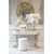 Glamour moderni klasikinė balta konsolė svetainės prieškambariui su marmuriniu viršumi BELLA GOLD OUTLET