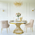 Designerski stół okrągły stalowy do jadalni z białym, czarnym blatem marmurowym nowoczesny glamour złoty ANTONIO 