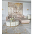Stolik kawowy glamour, tapicerowany, z szufladami, ecoskóra, biały konglomerat, złoty HERMITAGE OUTLET 
