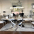 Išskirtinis žavingas stalas valgomajam, modernus, dizaineris, stiklinis stalviršis, sidabrinis ART DECO II OUTLET 
