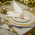 Beautiful underplate, decorative placemat, with balls, table stand, white and gold