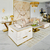 Sofa glamour ekskluzywna narożna nowoczesna, tapicerowana, złota, beżowa, narożnik prawostronny EMPORIO OUTLET