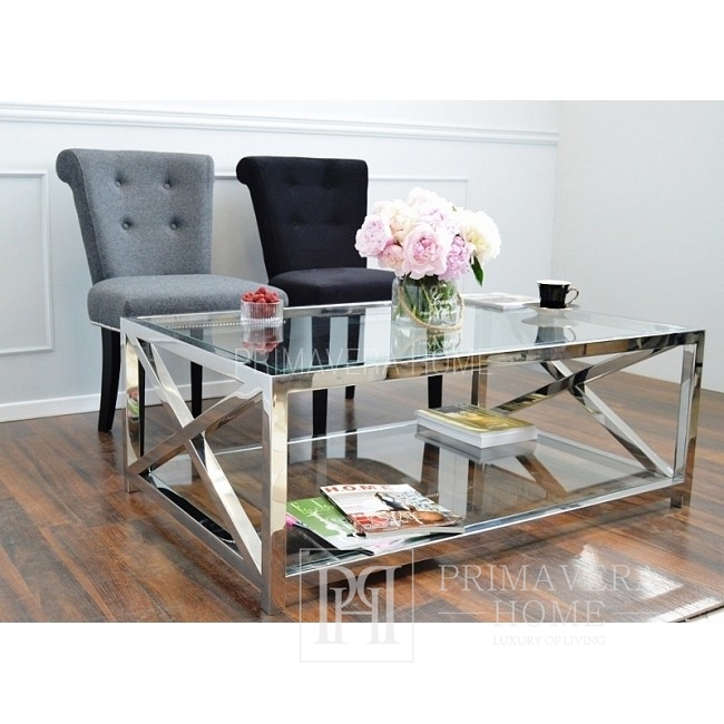 Coffee table stainless steel glass silver CRISS CROSS XXL