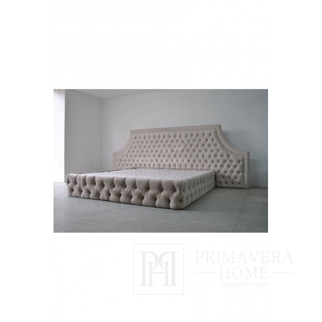 Łóżko glamour tapicerowane pikowane chesterfield szare białe VISION