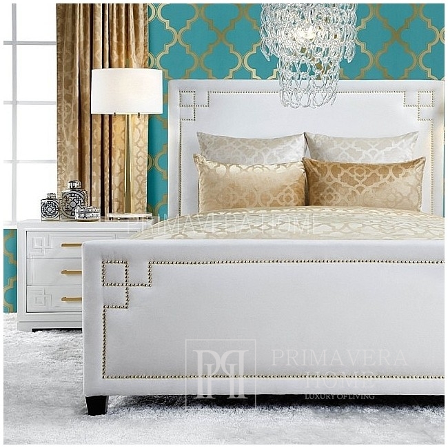 New York Upholstered bed gray, white in New York American style.