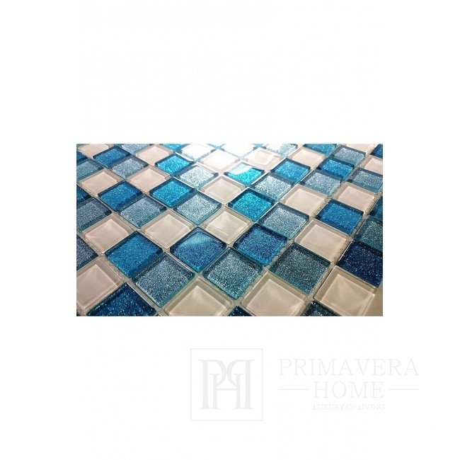 Mozaika Szklana z brokatem TURKUSOWA + BIAŁA MIX BM130