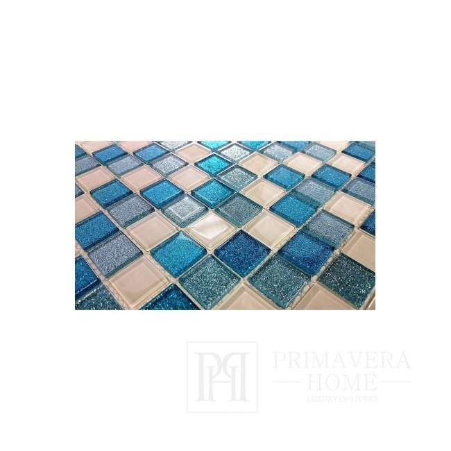 Mozaika Szklana z brokatem TURKUSOWA + BIAŁA MIX BM130