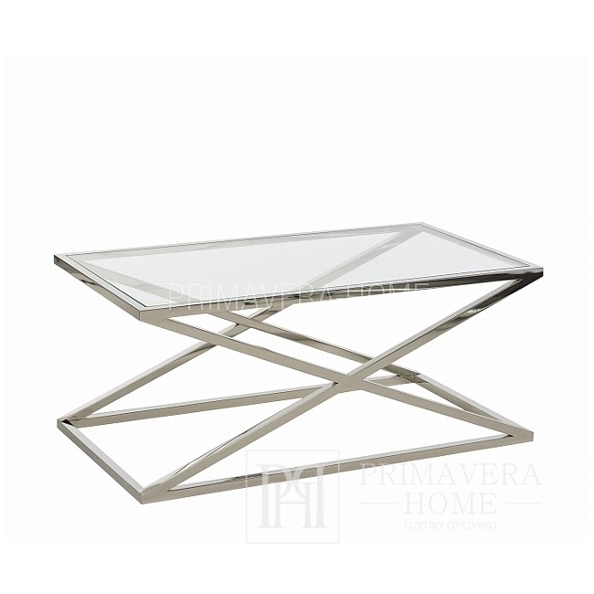 Coffee Table Set CRISS CROSS M Silver Glass Stainless Steel