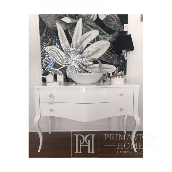 Stilinga blizgi medinė vonios kambario komoda, glamour stiliaus, juoda balta ELIZABETH