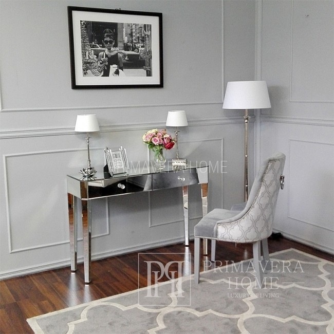 Krzesło glamour tapicerowane szare z kołatką do jadalni z koniczyną LOREN