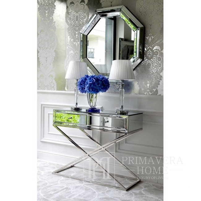 Moderni veidrodinė konsolė, dizaineris, glamour, su stalčiais, Niujorkas, sidabrinė CHICAGO