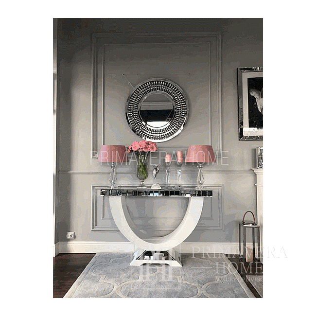 Round decorative mirror in New York style glamour Crystal
