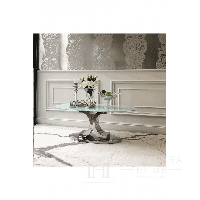 Coffee table glamour silver stainless steel glamour style with white glass Ritz top