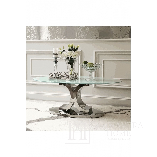 Coffee table glamour silver stainless steel glamour style with white glass Ritz top