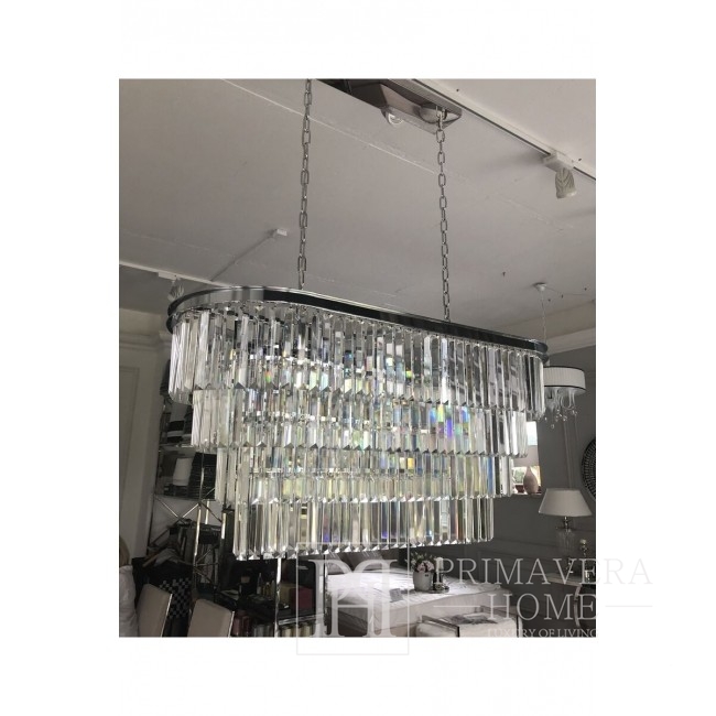 Silver chandelier, glamor crystal hanging lamp 100 cm GLAMOR L oval, classic style, OUTLET 