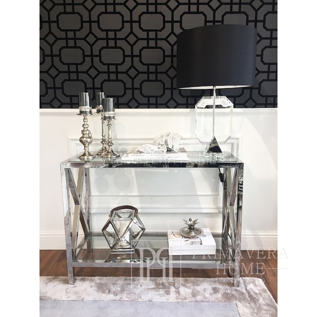 Glamour console stainless steel silver glass EMPIRE