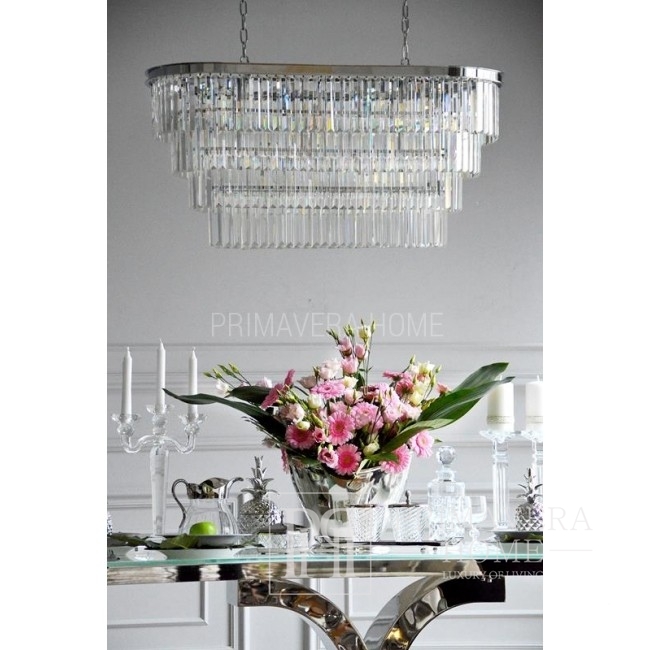 Silberner Kronleuchter, Glamour-Kristall-Hängelampe 100 cm GLAMOUR L oval, klassischer Stil, OUTLET 