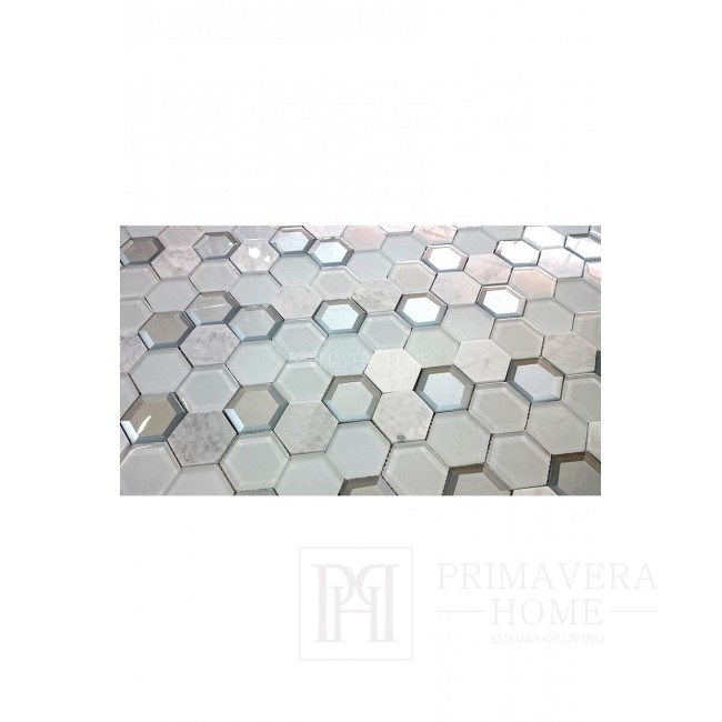 Biały marmur Honey octagon Mozaikia kamienna hexa szklana