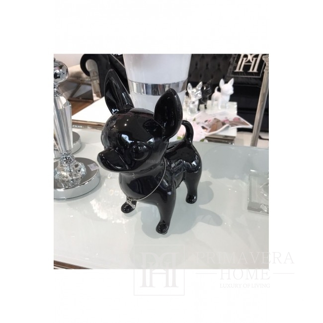 Glamour accessories, white, silver and black moneybox doggy