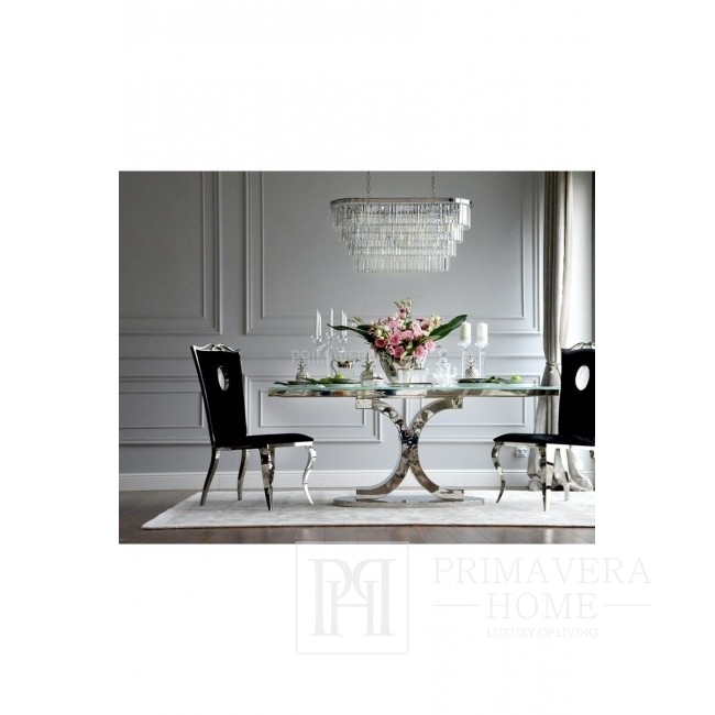 Sidabrinis sietynas, glamour krištolo pakabinamas šviestuvas 100 cm GLAMOUR L ovalus, klasikinio stiliaus, OUTLET 