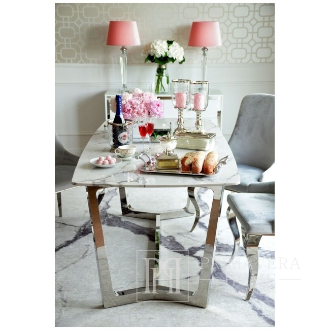 KENT Modern silver glamour table with white marble top