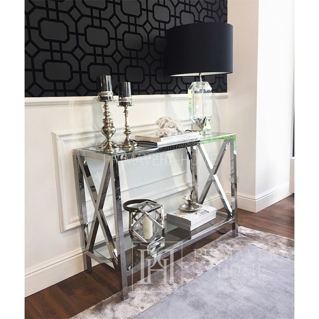 Glamour console stainless steel silver glass EMPIRE