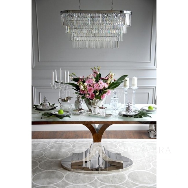 Silver chandelier, glamor crystal hanging lamp 100 cm GLAMOR L oval, classic style, OUTLET 