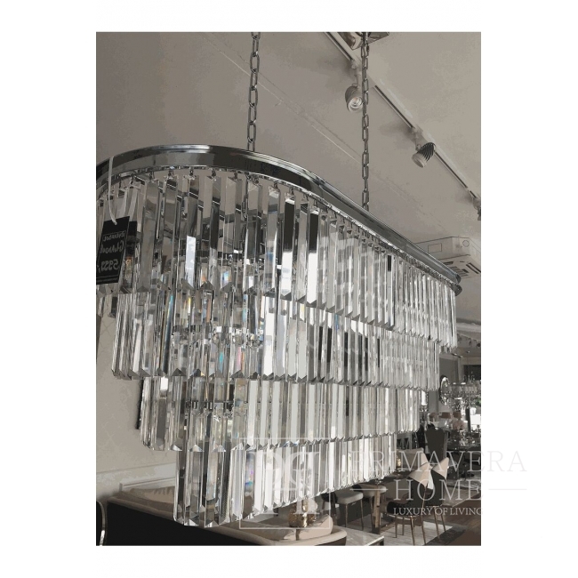 Sidabrinis sietynas, glamour krištolo pakabinamas šviestuvas 100 cm GLAMOUR L ovalus, klasikinio stiliaus, OUTLET 