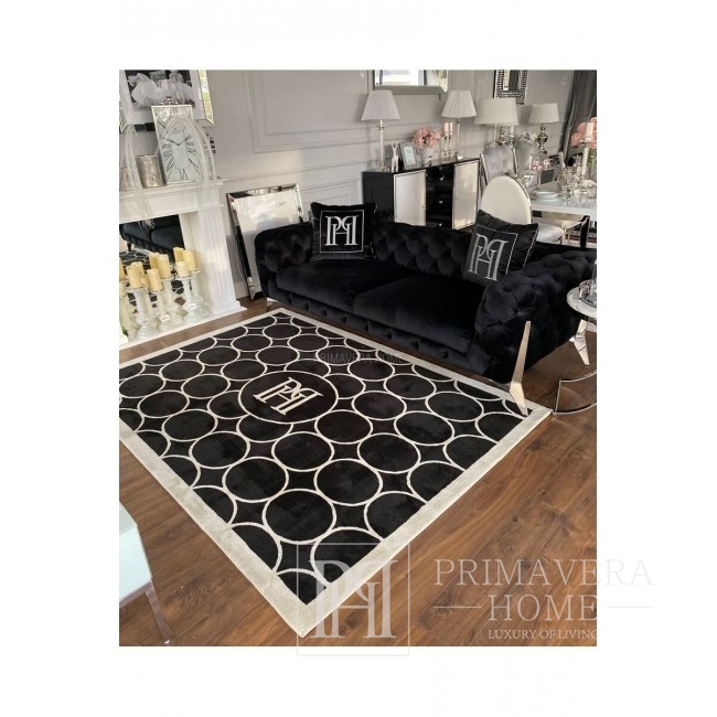 Modern glamor rug, designer, wheels, black and white with the VISION PH OUTLET logo
