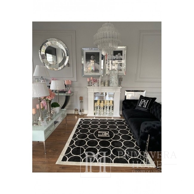 Modern glamor rug, designer, wheels, black and white with the VISION PH OUTLET logo