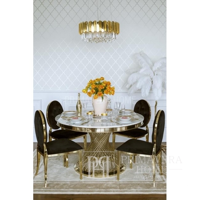 Krzesło glamour MEDALION do jadalni stalowe, złote, czarne 50x49x99