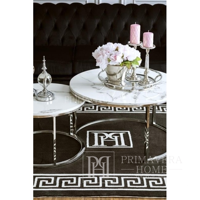 Coffee table modern silver glamour style with white stone top MARCO SILVER